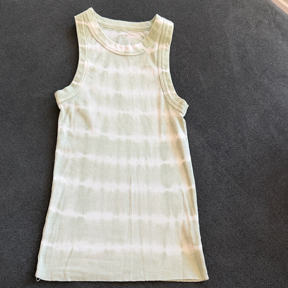 Light Green Tie-Dye Ribbed Tank Top